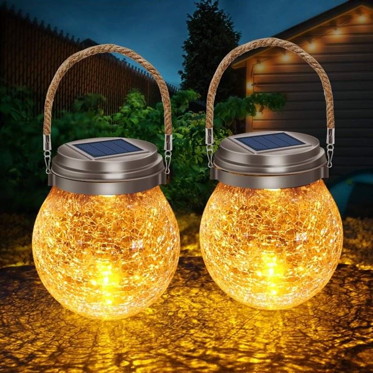 Crackle Glass LED Ball Garden Lights Fanali li jaħdmu bl-enerġija solari