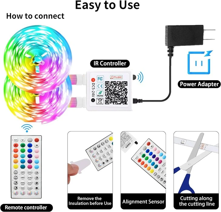 Smart RGB Led Strip Lights 65.6ft Color Changing Remote And App Control high quality