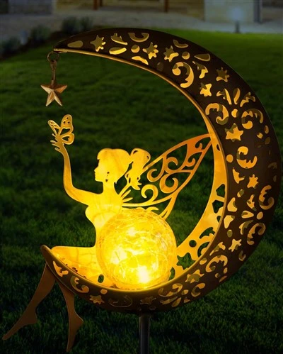 Fairy Moon Figurine Light Waterproof Solar Garden Statues Outdoor Decor